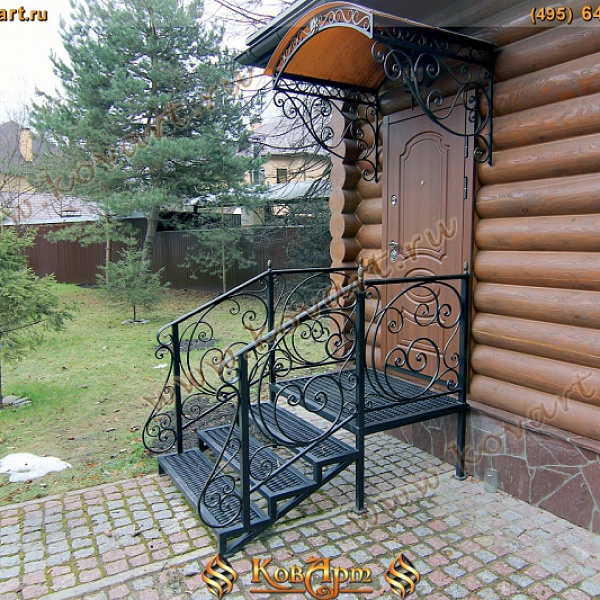 Кованое крыльцо с каркасной лестницей  Код: КРЦ-05