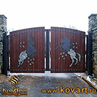 Кованые ворота с изображением животных Код: ВО-61