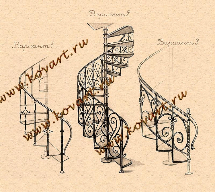 Эскизы кованых винтовых лестниц