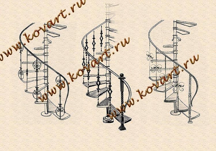 Эскизы кованых винтовых лестниц