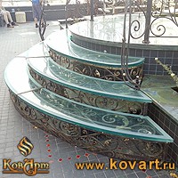 Кованые винтовые лестницы со стеклянными ступенями Код: КВЛ-03/93